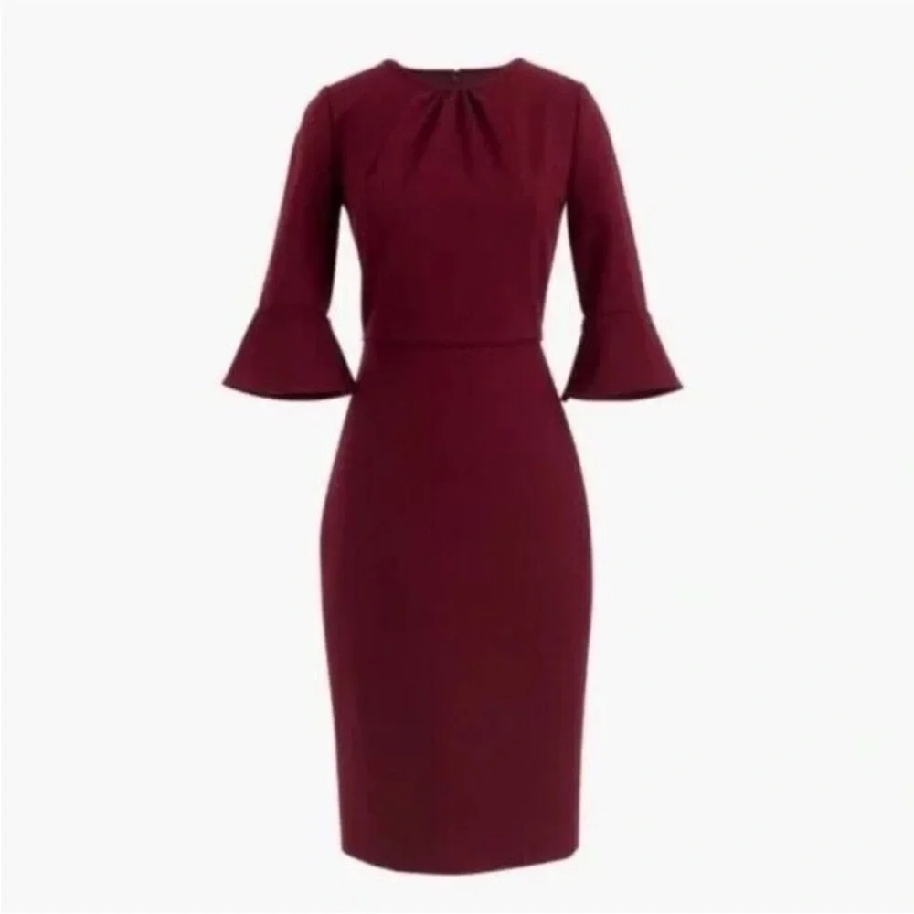 J.CREW Bell-Sleeve Sheath Stretch Ponte Dress in Cranberry Red G9476 size 10